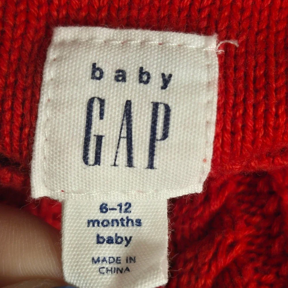 Baby Gap Cable Knit Sweater‎ Dress Ruffle Shoulders Red Cotton Blend 6-12 Months